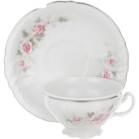 Чашка с блюдцем "Бледные розы, отводка платина" арт.БЕР0045