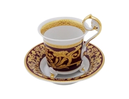 Чашка выс. с блюдцем на ножке 0,20л. Ампир, бордовый арт.40120435-0503