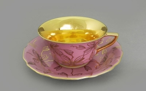 Чашка низкая с блюдцем Розовая 0.1 л арт.13120424-K411